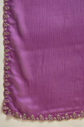 Wine chiffon embeoidered saree with unstitched blouse piece