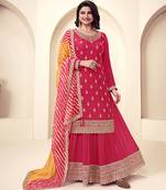 pink Art Silk Embroidery Sequence Work Kurta Palazzo Dupatta For Women