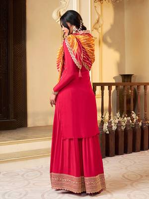 pink Art Silk Embroidery Sequence Work Kurta Palazzo Dupatta For Women 2
