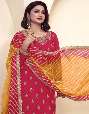 pink Art Silk Embroidery Sequence Work Kurta Palazzo Dupatta For Women 3