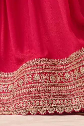 pink Art Silk Embroidery Sequence Work Kurta Palazzo Dupatta For Women