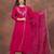 Women's pink embroidered rayon kurta pant set with organza dupatta for festive & party wear