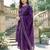 Women's deep purple printed straight muslin kurta pant set with dupatta for festive & ethnic wear