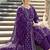 Women's deep purple printed straight muslin kurta pant set with dupatta for festive & ethnic wear