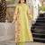 Women's yellow chanderi floral printed kurta pant set with dupatta for summer festive wear