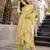 Women's yellow chanderi floral printed kurta pant set with dupatta for summer festive wear