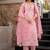 Women's pink chanderi floral printed kurta pant set with dupatta for summer festive wear