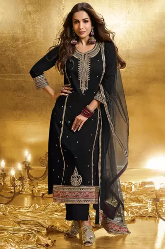 Black Georgette Embroidery Sequence Work Kurta Pant Dupatta For Women