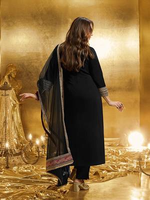 Black Georgette Embroidery Sequence Work Kurta Pant Dupatta For Women 2