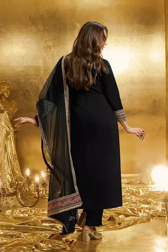 Black Georgette Embroidery Sequence Work Kurta Pant Dupatta For Women