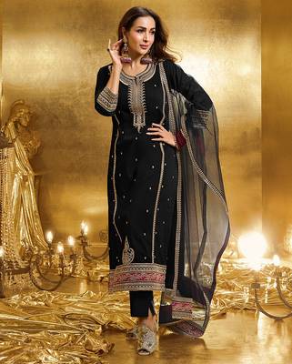 Black Georgette Embroidery Sequence Work Kurta Pant Dupatta For Women 3