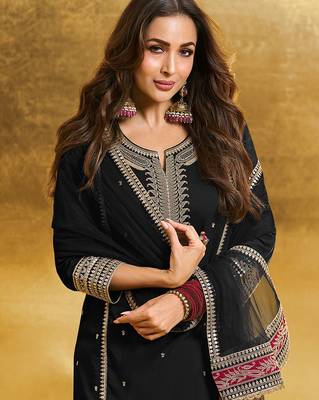 Black Georgette Embroidery Sequence Work Kurta Pant Dupatta For Women 4