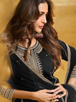 Black Georgette Embroidery Sequence Work Kurta Pant Dupatta For Women 5