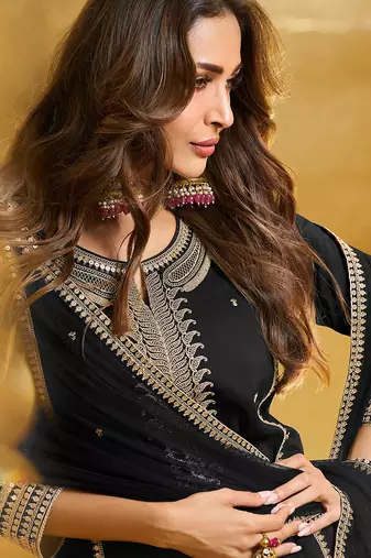 Black Georgette Embroidery Sequence Work Kurta Pant Dupatta For Women