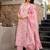 Women's pink chanderi floral printed kurta pant set with dupatta for summer festive wear