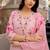 Women's pink chanderi floral printed kurta pant set with dupatta for summer festive wear