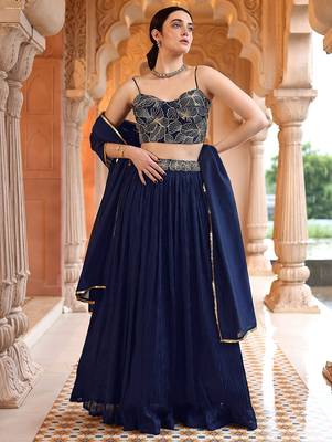 NavyBlue Art Silk Embroidery With Sequence Work Lehenga Choli with Dupatta For Women 1