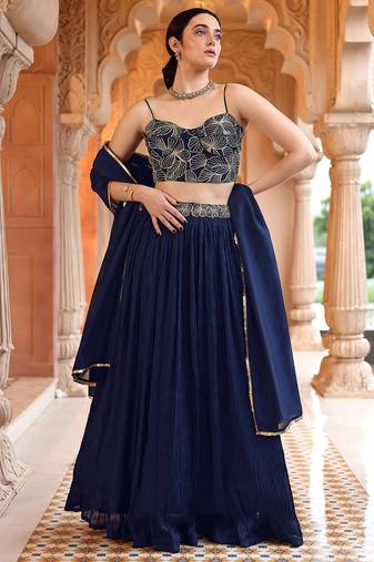 NavyBlue Art Silk Embroidery With Sequence Work Lehenga Choli with Dupatta For Women