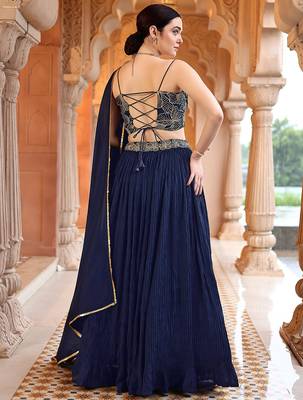 NavyBlue Art Silk Embroidery With Sequence Work Lehenga Choli with Dupatta For Women 2