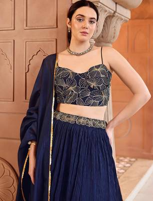 NavyBlue Art Silk Embroidery With Sequence Work Lehenga Choli with Dupatta For Women 3