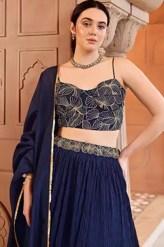NavyBlue Art Silk Embroidery With Sequence Work Lehenga Choli with Dupatta For Women