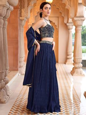 NavyBlue Art Silk Embroidery With Sequence Work Lehenga Choli with Dupatta For Women 5