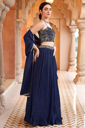 NavyBlue Art Silk Embroidery With Sequence Work Lehenga Choli with Dupatta For Women