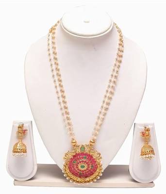 Multilayer pearl mala temple jewellery set 2