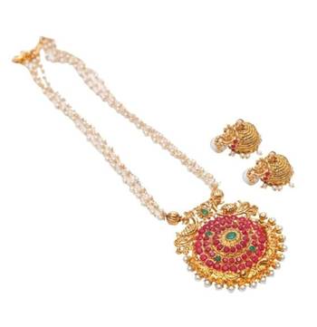 Multilayer pearl mala temple jewellery set 3