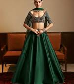 Green Satin Embroidery With Sequence Work Lehenga Choli with Dupatta For Women