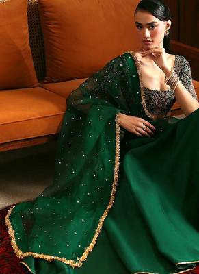Green Satin Embroidery With Sequence Work Lehenga Choli with Dupatta For Women 5