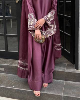 Wine embroidery crep silk full stitched farshi salwar 3