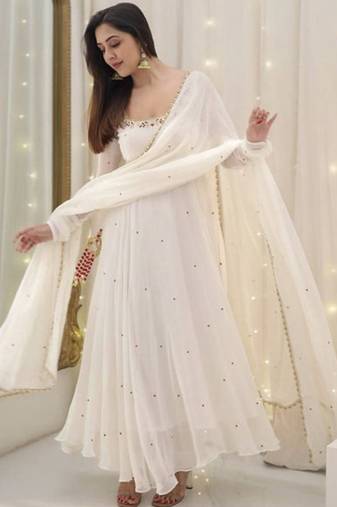 Whiteburds embroidery sequence full stitched anarkali gown