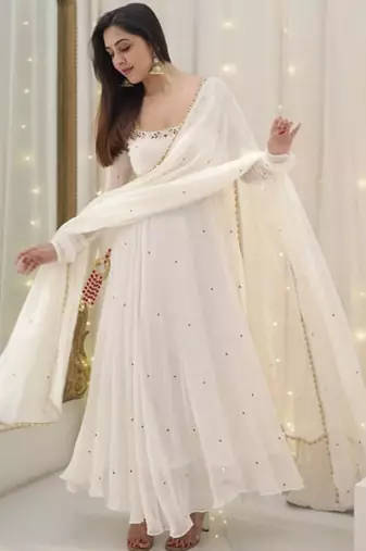 Whiteburds embroidery sequence full stitched anarkali gown