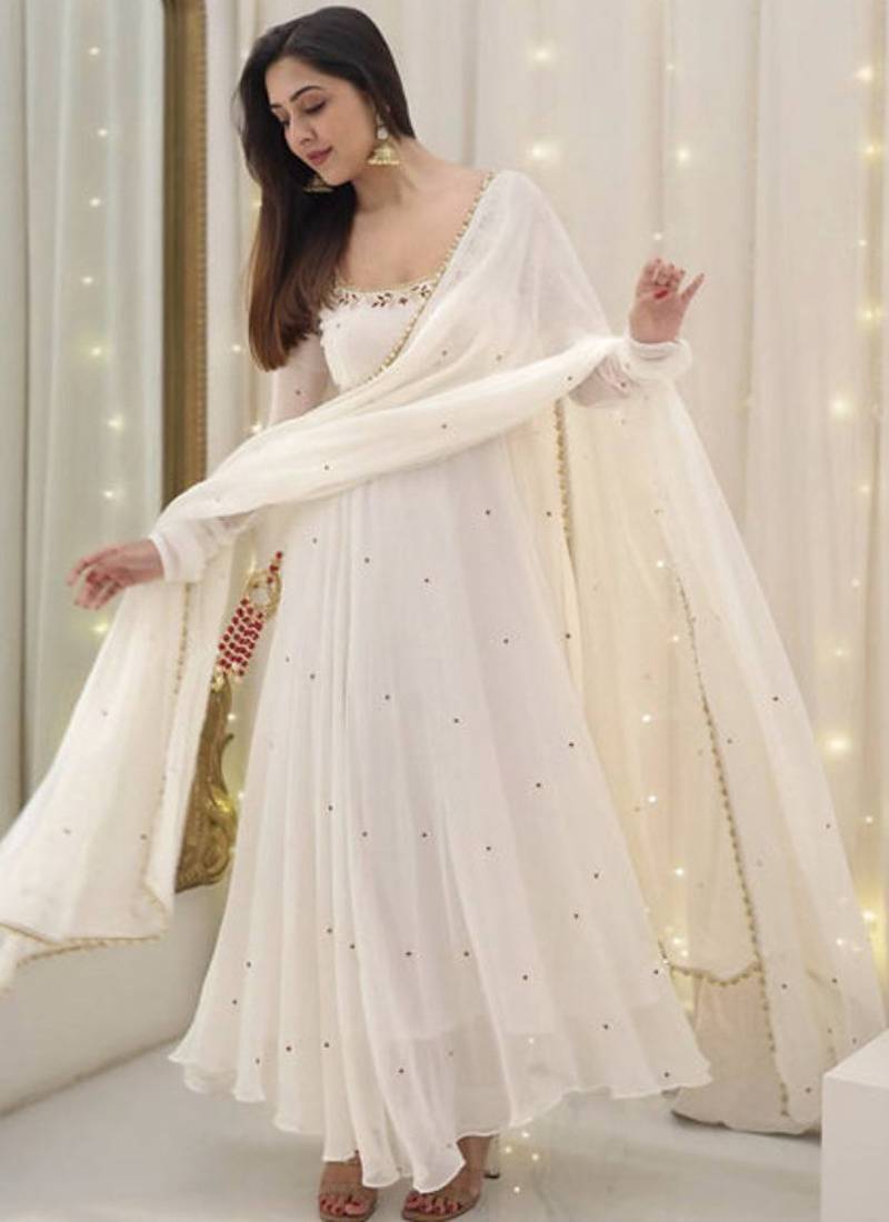 Whiteburds embroidery sequence full stitched anarkali gown