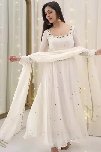 Whiteburds embroidery sequence full stitched anarkali gown