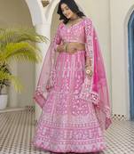 Pink Natural Crepe Silk Sequins & Zari Embroidered Lehenga Choli Set