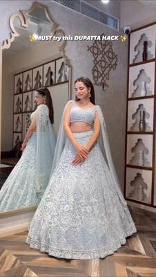 sky blue net lehenga set with thread work design 2