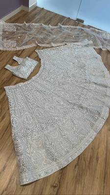 sky blue net lehenga set with thread work design 3
