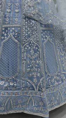 Designer Sky Blue Embroidered Lehenga Choli with Net Dupatta for Women 5