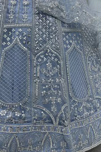 Designer Sky Blue Embroidered Lehenga Choli with Net Dupatta for Women