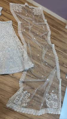 sky blue net lehenga set with thread work design 5