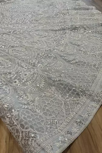 sky blue net lehenga set with thread work design