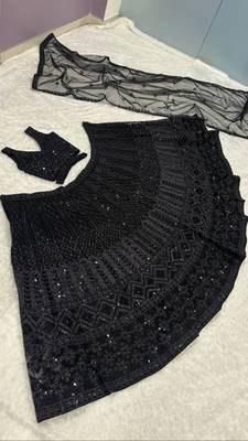  black net a-line lehenga set with sequins dori work 4