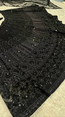  black net a-line lehenga set with sequins dori work 6