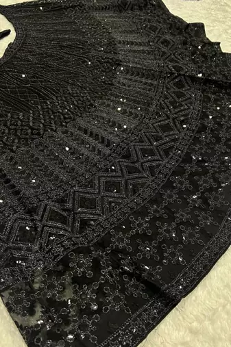  black net a-line lehenga set with sequins dori work