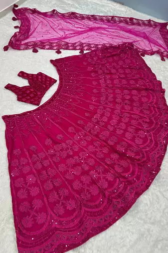 Pink Embroidery Silk Lehenga Choli Set