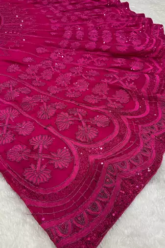 Pink Embroidery Silk Lehenga Choli Set