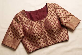 Pink silk blend banarasi jaquard designer saree with blouse 6