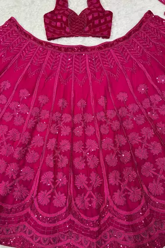 Pink Embroidery Silk Lehenga Choli Set